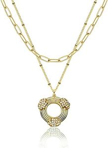 LOYATA Bohemia Layered Necklace, Bar Coin Charm Pendant Neckalce Delicate Station Chain Multilayer Dics Bar Choker Necklaces for Women (Layered Circle Necklace)