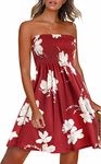 CHICALLURE Summer Dresses for Women Beach Casual Sundress Strapless Printed Cover Ups (Wine Red Flower, L)