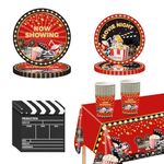 69Pcs Movie Night Party Decorations,Hollywood Movie Party Tableware Snack Dinnerwares Set Movie Theater Table Cloth,Paper Plates,Napkins and Cups for Birthday Red Carpet Movie Themed Party Supplies