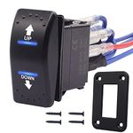 mxuteuk Polarity Reversing Momentary Rocker Switch 20A 12V DC Motor Control 7Pin Up Down Blue LED Winch in/Out Switch with Aluminum Plate Screw Pigtail Wire UK-K-053-M-BU-XB