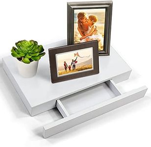 16" Floating Shelf with Drawer - White Wood Floating Nightstand for Bedroom, Wall Shelf with Storage - Ideal for Office, Bathroom, Kitchen - Wall mount Space-Saving Design, Small Drawer (White)