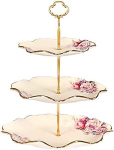 fanquare 3-Tier Floral Royal Cupcake Stand, Vintage Fruit Plate with Gold Trim, Dessert Stand for Birthday, Wedding, Tea Party