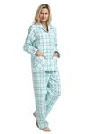 GLOBAL Pyjamas for Women Flannel Cotton Sleepwear long Ladies Pyjamas Sets Button Down LoungewearGreen,Tartan M