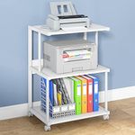 Tribesigns 3-Shelf Printer Stand with Storage, Rolling Printer Table Machine Cart with Wheels, Mobile Desk Organizer Shelves for Office and Home (White)