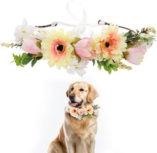 Collar de Flores para Boda de Perro, Collar Floral para Perros Bodas Lazo Guirnalda de Flores para Perros Accesorios Florales Anillo para Decoración de Boda de Perro Mascota