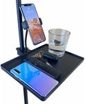 Mic Stand Table with Phone Holder, Clip on Tray Fit Most Music Room Accessories, Microphone Stand Phone Holder for Stage, Live Streaming, Concert Performance, Karaoke, Recor (Large-with Phone Holder)