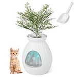 Maxmass Cat Litter Box, Plant Pot Hidden Litter Box Furniture with Electronic Odor Removal System, Faux Plant, Pebbles, Door Curtain & Scoop, Large Kitty Washroom Toilet for Living Room Bedroom