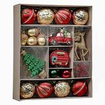 Little Surprise Box Christmas Ball Ornaments Xmas Tree Hanging Decorations, Red, Green & Gold Theme Christmas Balls, 60 pcs Box Set.