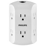 Philips Accessories Philips 6 Outlet Charger, Resettable Circuit Breaker, 3-Prong Grounded Adapter, Side Access, Wall Tap, White, SPS1460WA/37