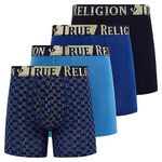 True Religion Mens Underwear Stretch Modal Boxer Briefs for Men Pack of 4, Blue/Gold, X-Large