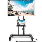 Rfiver Upgraded Mobile TV Stand on Wheels with Power Outlet, Heavy Duty Rolling TV Cart for 32-85 Inch TVs up to 132 lbs, Height Adjustable Portable Floor TV Stand for Bedroom, Home Office