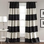 Lush Decor Montego Stripe Window Curtain Panel Set, 84" x 52", Black