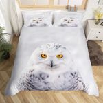 Feelyou Owl Duvet Cover Bird Decor Bedding Set 3D Animal Printed Comforter Cover for Boys Girls Children Teens Bedroom Decor Snowy Owl Bedspread Cover Queen Size with 2 Pillow Case