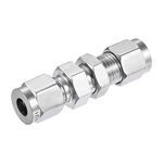 sourcing map Compression Tube Fitting 1/4" Tube OD x 1/4" Tube OD Bulkhead Union Coupling Adapter 304 Stainless Steel