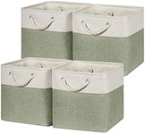 Temary Cube Storage Basket for Shelves 11 Inch Cube Storage Bin 4Pack Storage Cubes Fabric Storage Baskets for Organizing Toys, Clothes, Decorative Baskets with Rope Handles (White&Green)