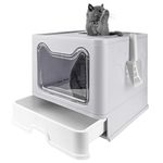 Bolux Foldable Cat Litter Box with Lid, Extra Large with Scoop, Drawer Type Cat Litter Pan Easy to Scoop & Low Tracking (Gray, 20" L x 16" W x 15" H)