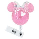 DAJISI Badge Reel Holder Retractable with ID Clip for Nurse Nursing Name Tag Card Cute Funny Pink Cartoon Mouse-Shaped Name Card Holder with Swivel Alligator Clip for Nurse Doctor Teacher Student