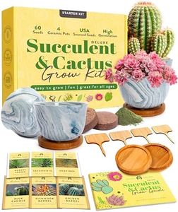 HOME GROWN Deluxe Succulent & Cactus Seed Grow Kit - Indoor Cactus & Succulent Kit w/Cactus Seeds, Potting Soil, Ceramic Succulent Pots, Water Drip Trays, Grow Guide -Mothers Day Gift for Plant Lovers