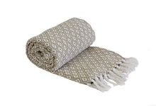 Emma Barclay Casablanca - Scandi Woven Recycled Cotton Chair Sofa Setee Bed Throw Over Blanket in Taupe - 50x60 (127x152cm)