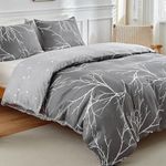 Duvet Cover Queen, Tree Branches and Buds Pattern Queen Bedding, 3 Piece Breathable Bedding Sets Queen with Zipper Closure, Corner Ties, (90x90 Inch, Grey)