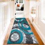 PHP Shaggy Carpet Runners Dining Room Rug Modern Hallway Decor Circle Abstract Design Living Room Rug Anti Fatigue Runner Rugs for Hallway Teal - 80 X 150 cm