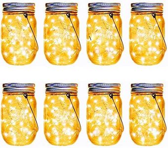 Aikeve Mason Jar Solar Lights,8 Pack 30 LEDs Fairy Hanging Mason Jar Lights,Solar Lanterns for Outdoor Patio Party Garden Wedding Christmas Decor Lights(Mason Jars/Handles Included)