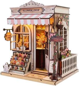 Book Nook Kit, DIY Flower Shop Miniature Booknook Diorama for Adults, Bookshelf Insert 3D Wooden Puzzle with LED Light, Tiny House Decor Craft, Birthday, Christmas for Women