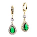 Sonateomber Green Austrian Crystal Teardrop Dangle Gold Small Hoop Earrings for Women Girls Sparkly Cubic Zirconia Elegant Emerald Rhinestone Tear Drop Earing Dangling Wedding Prom Bridal Birthday Jewelry Gift