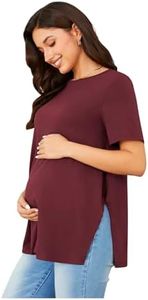 OYOANGLE Women's Maternity Shirts Split Hem Short Sleeve Loose Tunic Tops Tee Casual Pregnancy Clothes Burgundy L