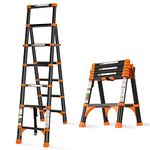 RIKADE Telescoping Ladder, A-Frame Aluminum Telescopic Ladder with 1 Button Retraction, Portable Extension Ladder Adjustable Lightweight Folding Ladder for Home or RV Work, 330lb Capacity