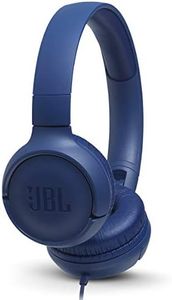 JBL Tune 500 - Wired on-ear headphones, JBL Pure Bass Sound, 1-button remote/mic, Tangle-free flat cable, Lightweight and foldable design, Ask Siri or Google Now (Blue)