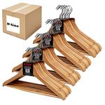 H-line Pack of 40 x Wooden Coat Suit Garment Hangers Wood Wardrobe Hanger with Trouser Bar