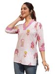 NAINVISH Women's Pink Floral Printed A-line Cotton Blend V-Neck Top (SD671_T-S)