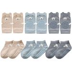 FedMois 3 Pairs Baby Knee Pads for Crawling + 3 Pairs Anti-slip Socks Cotton, grey, blue and beige, 9-18 Months