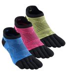 VICUDOUL Toe Socks for Men and Women Coolmax Five Finger No Show High Performance Athletic Running 3 Pairs, Mixed Colorb, Large