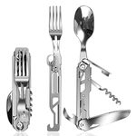 ZIMAIC Camping Cutlery, 5 in 1 Cutlery Set Multitool Portable Stainless Steel Spoon, Fork, Knife & Bottle Opener Combo Set, Outdoor Detachable Tableware Utensil-Travel, Backpacking