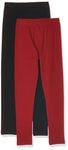 Lyra Girl's Cotton Leggings (Pack of 2) KL_2PC_Black & Parry Red_11-12Y