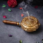 Sanvatsar Metal Incense Burner Butterfly Loban Dani Dhoop Dani Aarti Metal Loban Dhoop Dani/Dhoop Dani Burner for Home Office Temple Puja (Round) Metal,Gold - 10.5 inches (Gold - 10.5 inches)