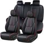 BWTJF Car Seat Covers Full Set, Auto Seat Covers 5 Pieces, Leatherette Automotive Vehicle Cushion Cover for Cars SUV Pick-up Truck, Universal Car Interior Accessories Airbag Compatible, (Black&Red)