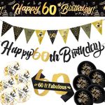 60th Birthday Decoration Kit, 13 Pieces Birthday Party Decoration Include Happy 60th Birthday Banner, Bunting, 12” Latex Printed Balloons, 9ft Banner for Women Men 60th Birthday Decorations Supplies