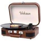 Record Player, VOKSUN Portable Bluetooth Vinyl Turntable with Built-in Stereo Speakers, 3-Speed Belt-Drive Suitcase Vinyl LP Player, Supports Vinyl to MP3 Recording, AUX/USB/RCA/Headphone Jack