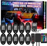 SUZCO 10-pods Trucks LED RGB Neon Underglow Rock Lights Kit, 【Dual-Zone】+【160LEDs】+【2-in-1 Line】 Sync Music Under Wheel Well Lights Waterproof 12V with APP/RF/IR for CAR ATV UTV SUV