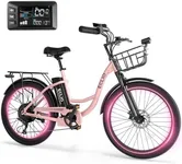 DDC SPORT 24 Inch City Cruiser Electric Bike, 374.4WH Removable Battery, Peak 500W Motor, Step Through Ebike for Women Men Teens, with 7-Speed, Front Suspension, Basket, for Commuter