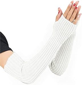 CENZICOM Women Girls Knit Soft Stretchy Fingerless Gloves Arm Warmers Long Gloves (White)