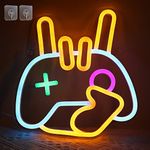 Attivolife Light up Game Rock Hand Shaped Neon Signs, Acrylic Neon Lights with USB Powered, LED Wall Decor for Teen Boys Gaming Room Birthday Party Gifts