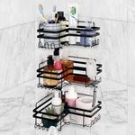 Belle Vous 3 Pack of Shower Corner Caddy Shelves with Hooks - Adhesive Bathroom Organiser Rack Set - No Drilling - Iron Wall Mounted Holders for Soap, Shampoo or Kitchen Storage