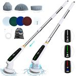 DEPURE Smart Electric Spin Scrubber, Quiet Cordless Shower Scrubber, 8 Replaceable Heads, Adjustable Extendable Pole, Dual-Speed Power Cleaning Brush with Long Handle for Bathroom Kitchen Floor Tile