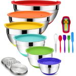 Mixing Bowls with Airtight Lids, 20PCS Stainless Steel Mixing Bowls Set, Nesting Bowls with 3 Grater Attachments & Non-Slip Bottoms, Size7, 4, 3, 2, 1.5, 1QT Bowls for Baking&Prepping