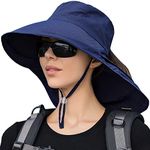 ZEXIAN Womens Sun Hat UPF 50+ Wide Brim and Ponytail Hole, Hiking Safari Hat with Neck Flap, Navy Blue, One Size