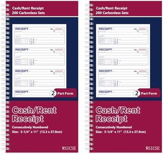 2 Pack Receipt Books with Carbon Copies, Rent Receipt Book, 2-Part Carbonless, 5.24" x 11 Spiral Bound, (White and Yellow), 200 Sets Per Book